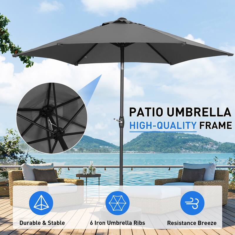 9ft Outdoor Patio Umbrella 6 Ribs with Tilt & Crank.