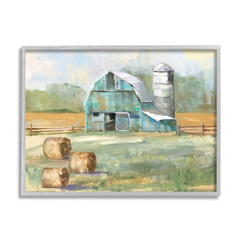 Stupell Contemporary Blue Farm Barn Hay Bails Empty Field Framed Wall Art