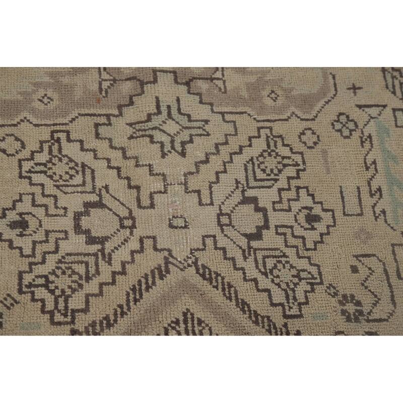 Distressed Geometric Tabriz Vintage Persian Rug Handmade Wool Carpet - 9'7" x 13'1"