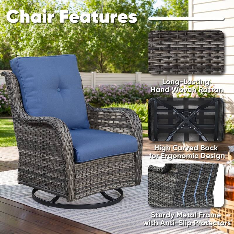 Gymojoy Wicker Swivel Glider Chair with Water-Resistant Olefin Cushions