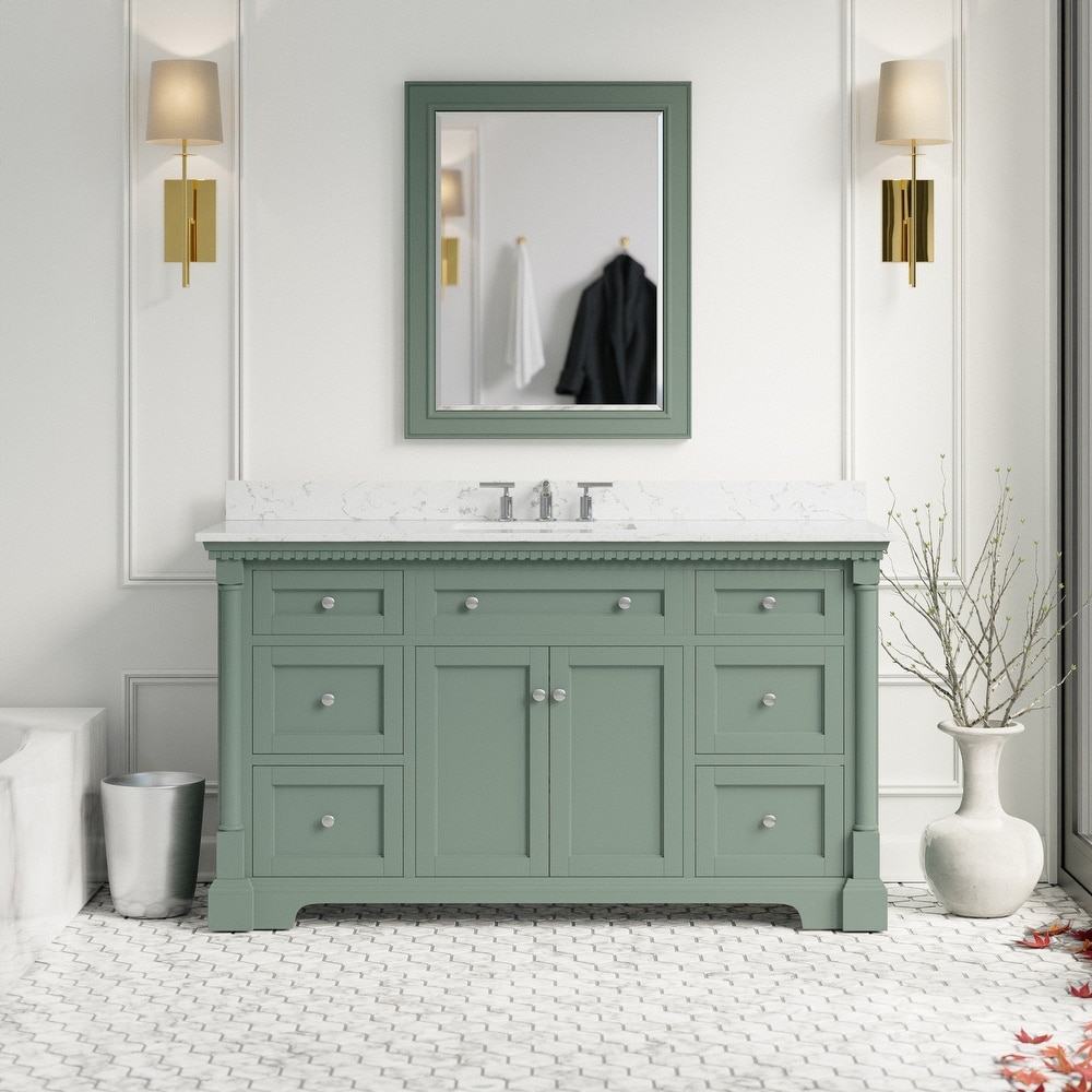 KitchenBathCollection Sydney 60" Single Bathroom Vanity with Engineered Marble Top