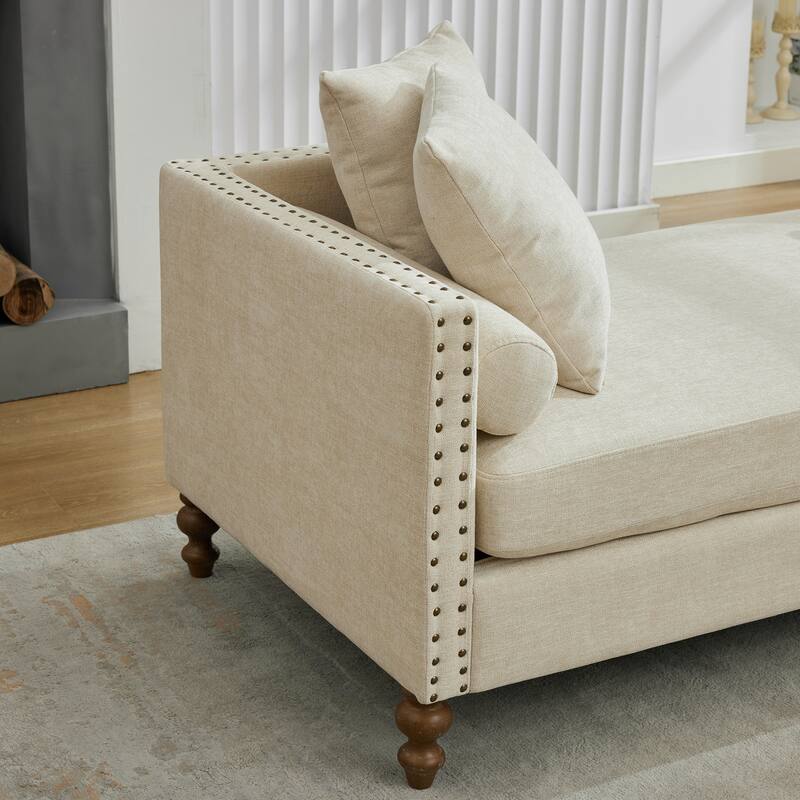 Roomfitters 75.2" Upholstered Chaise Lounge with Nailheads, Chenille Daybed Sleeper Sofa with 6 Pillows
