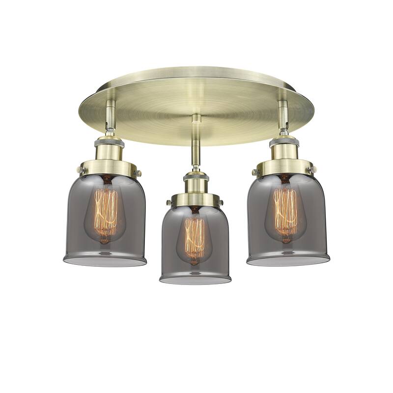 Innovations Lighting Bell - 3 Light 17" Flush Mount - Antique Brass/Light Smoke