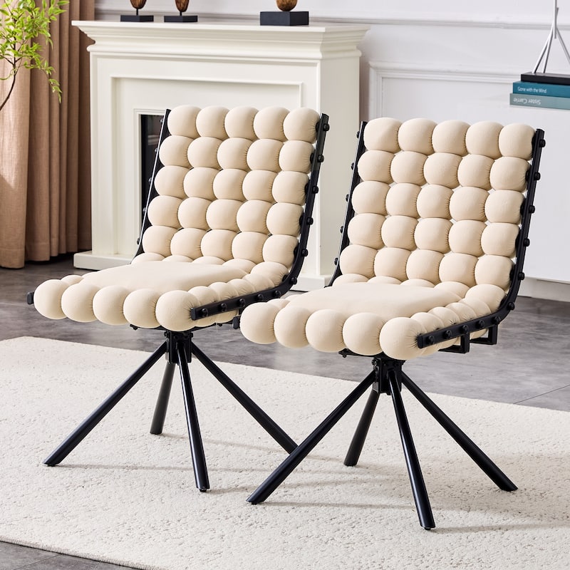 Set of 2, Velvet Dining Chairs with Metal Legs, Modern Tufted Accent Chairs for Dining Room & Kitchen - Beige,Black