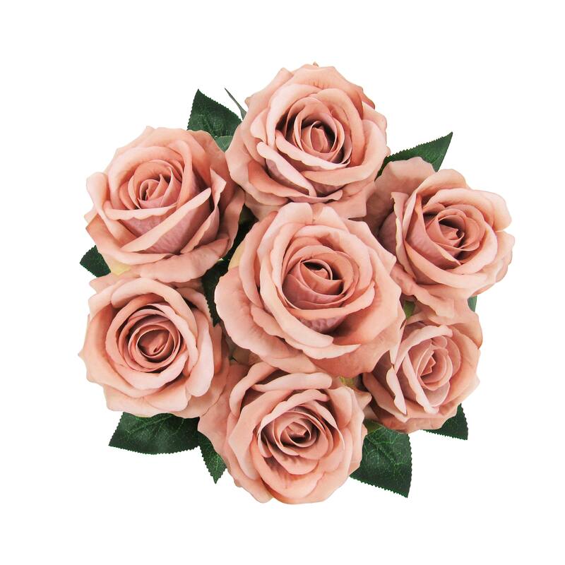 Set of 2 Dusty Rose Artificial Velvet Rose Flower Stem Bush Bouquet 16in - 16" L x 11" W x 11" DP