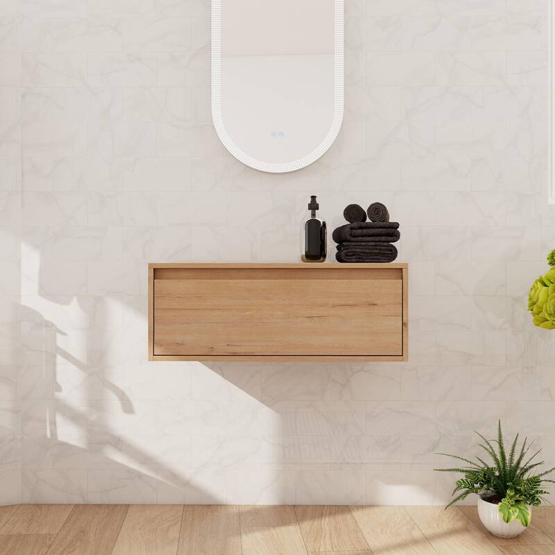 Beingnext 30"/60" Wall Mounted Bathroom Vanity with Sink, Floating Bathroom Vanity with Soft Close Drawer - 30''W - Imitative Oak-No Sink