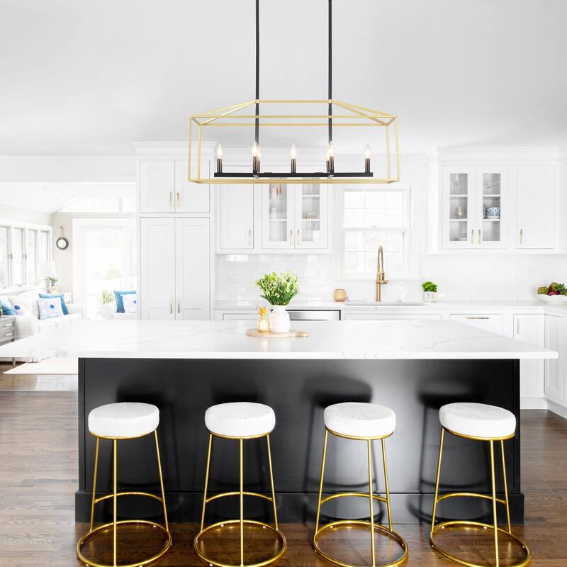 37.79" Wide 7-Light Traditional Farmhouse Rectangle Chandelier, Semi Flush Mount Chandelier, Kitchen Island Chandelier