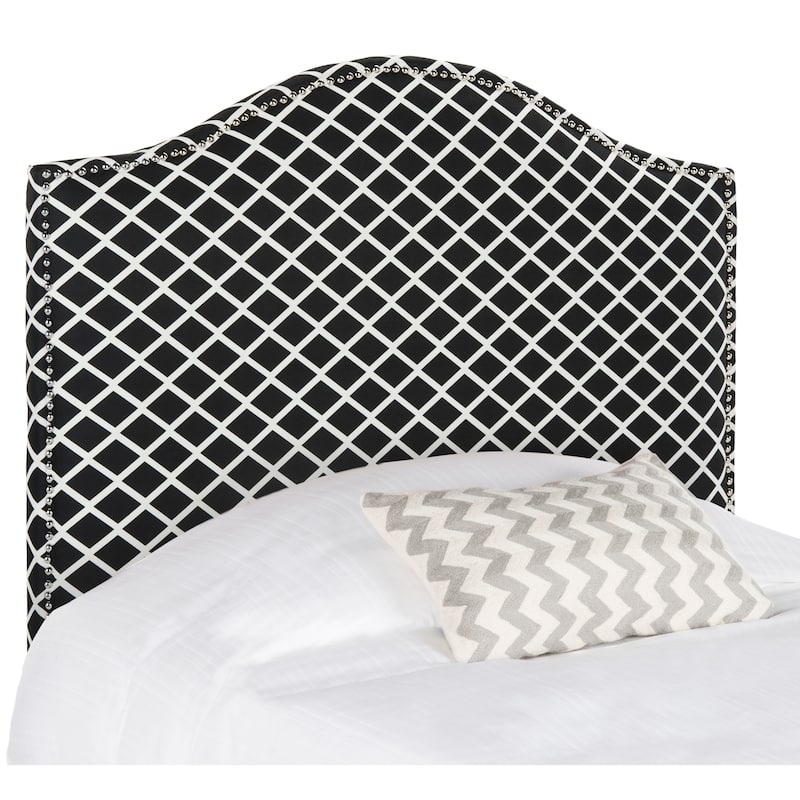 SAFAVIEH Terza Black/ White Camelback Upholstered Headboard - Silver Nailhead (Twin)