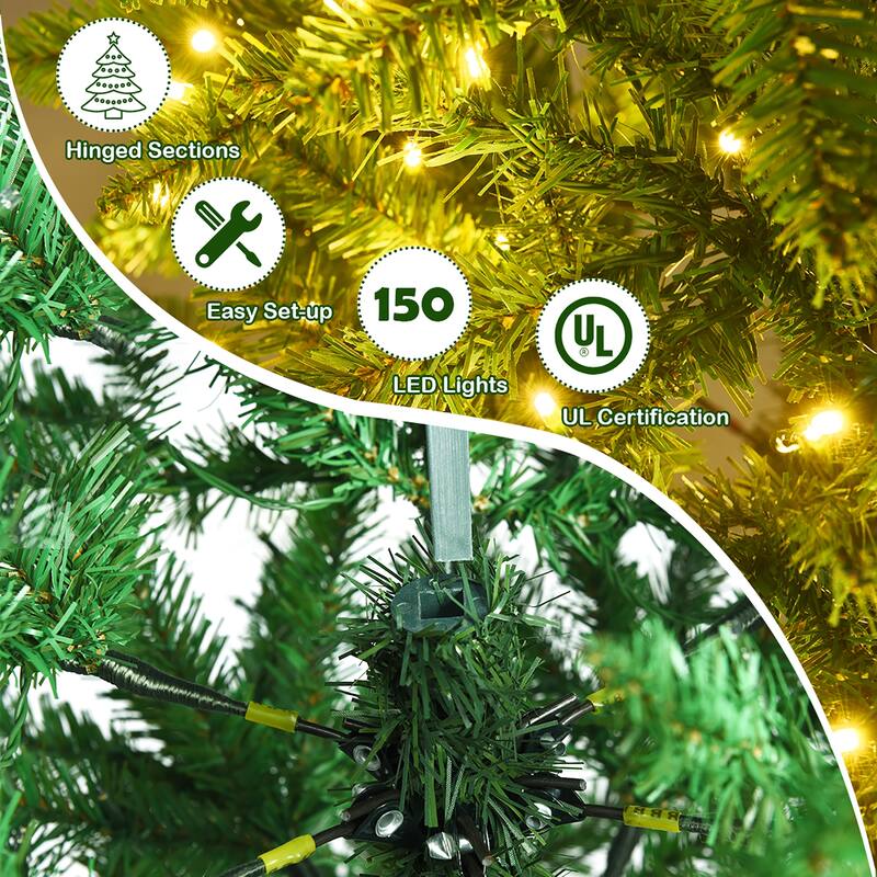 Costway 5/6/7 Ft Pre-lit Artificial Pencil Christmas Tree Hinged Fir