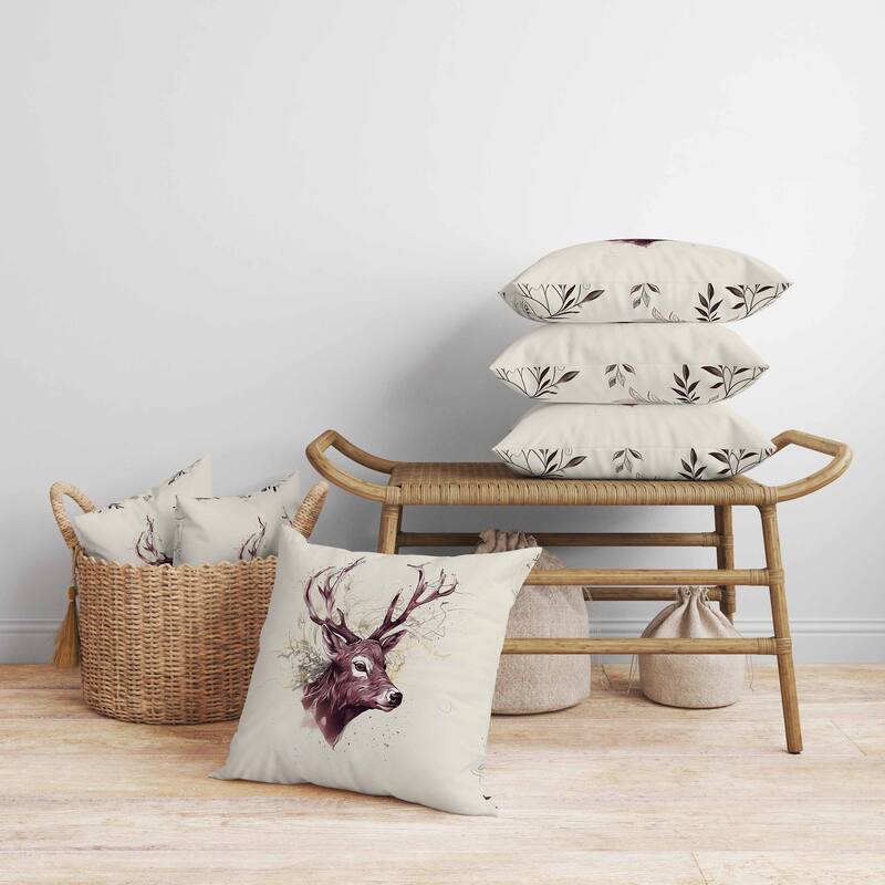 Leaf & Horn Harmony Faux Suede Reversible Throw Pillow Ivory and Copper