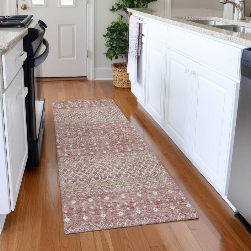 Machine Washable Indoor/ Outdoor Chantille Morrocan Boho Rug - Blush - 2'3" x 7'6"