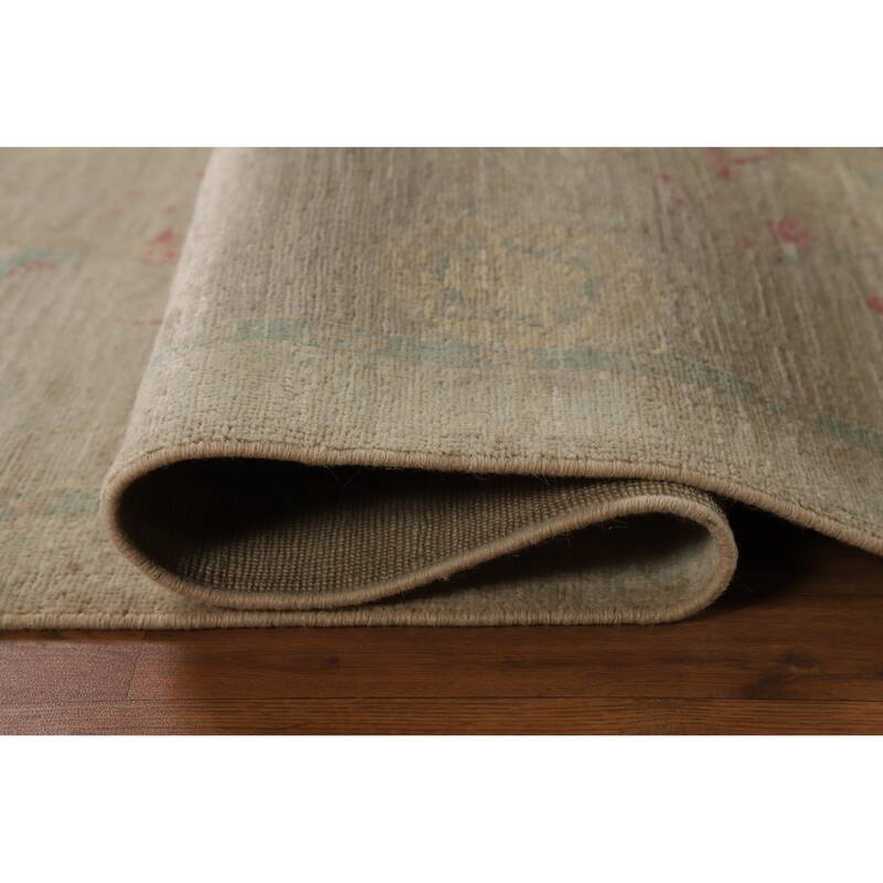Hand Knotted Oriental 100% Wool Carpet Transitional All-Over Beige & Ivories Oushak Runner Rug - 11' 9'' X 3' 0''