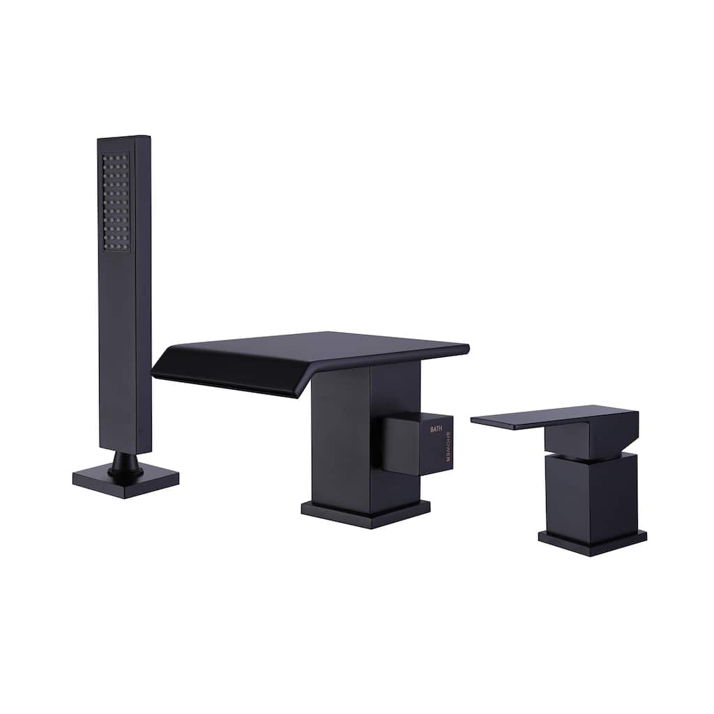 Modland Single-Handle Deck-Mount Roman Tub Faucet with Hand Shower in Matte Black (Valve Included)
