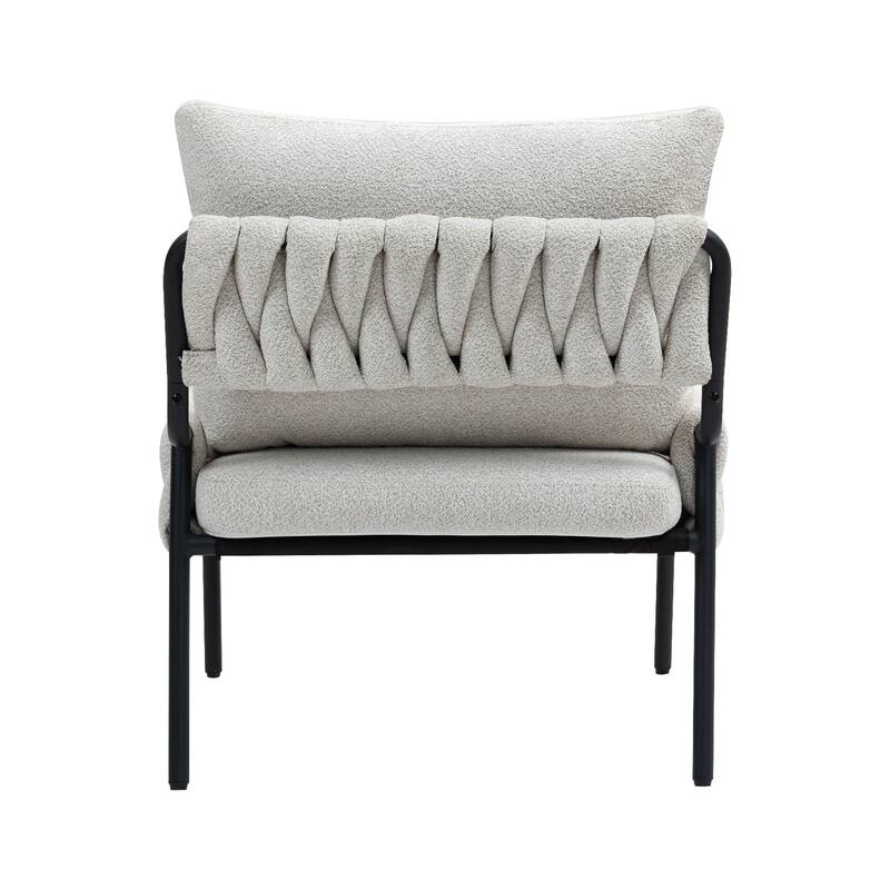 Modern Chair with Braided Upholstery and Metal Frame, Comfortable Armchair, Soft Cushioned Seat and Backrest