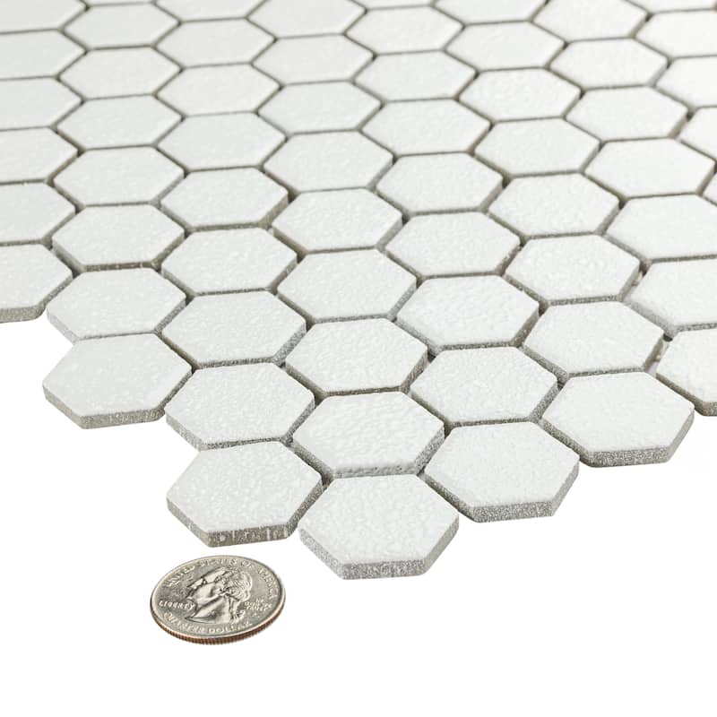 Merola Tile Hudson 1" Hex Crystalline White 11-7/8" x 13-1/4" Porcelain Mosaic Floor and Wall Tile