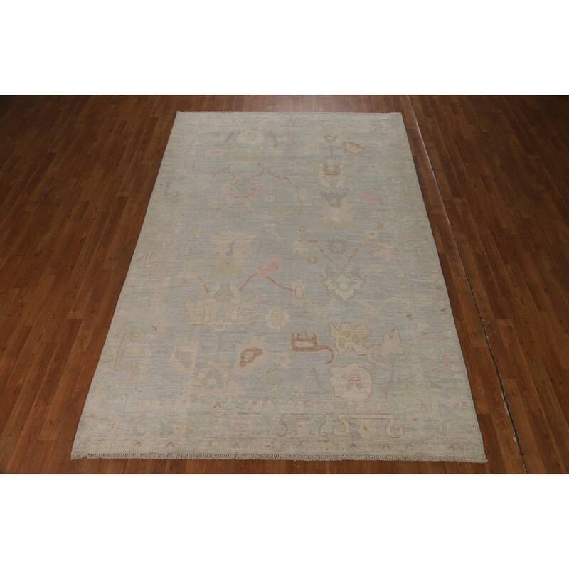 Oushak Turkish Area Rug Handmade Vegetable Dye Grey Wool Carpet - 5'11"x 9'1"