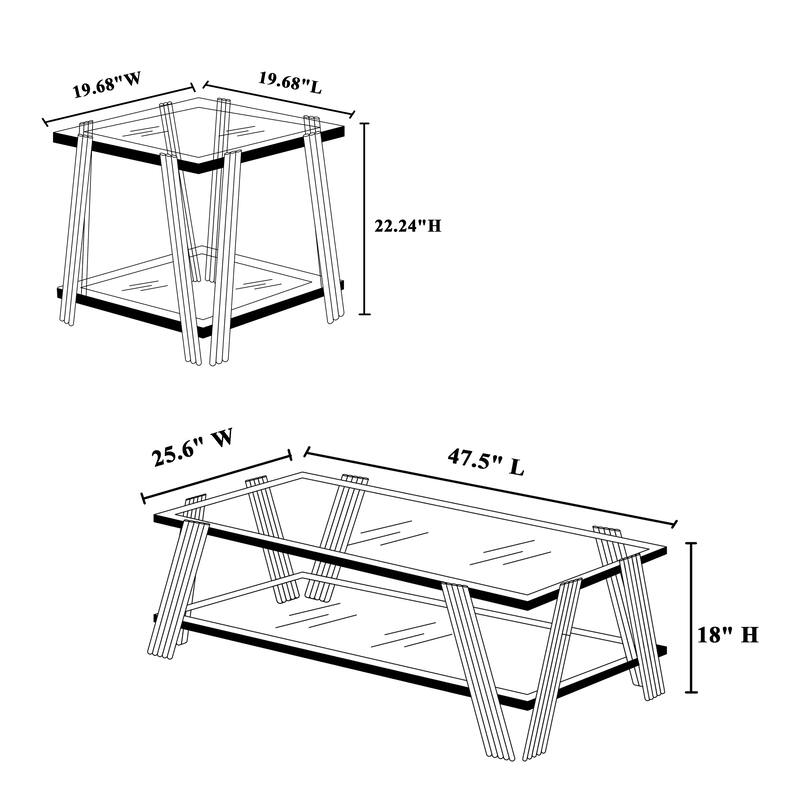 Modern Stainless Steel Coffee Table 2 Tier Tempered Glass Coffee Table with Storage Space, for Living Room, Silver