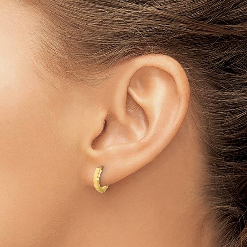 Curata 14k Yellow Gold Polished and Sparkle Cut Hoop Earrings - 10.73x10.85mm