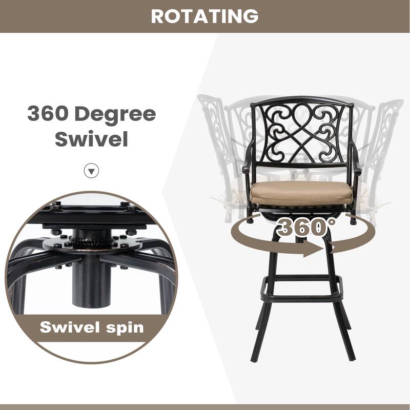 Outdoor Patio Aluminum Swivel Bar Stool with Sunbrella Cushion