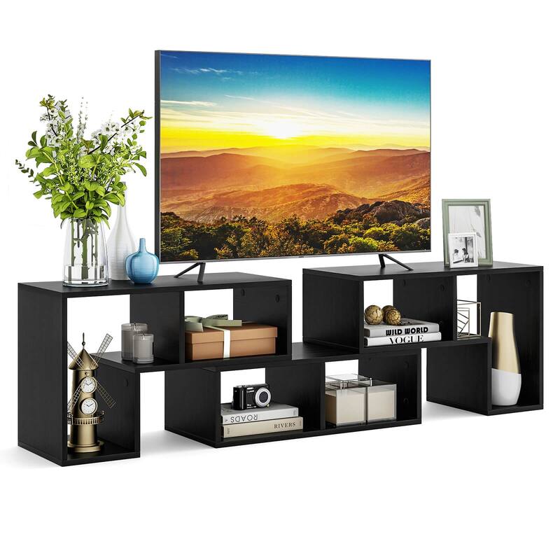 Costway 3 Pcs TV Stand for TV's up To 65'' Console Entertainment - Black Wood Grain