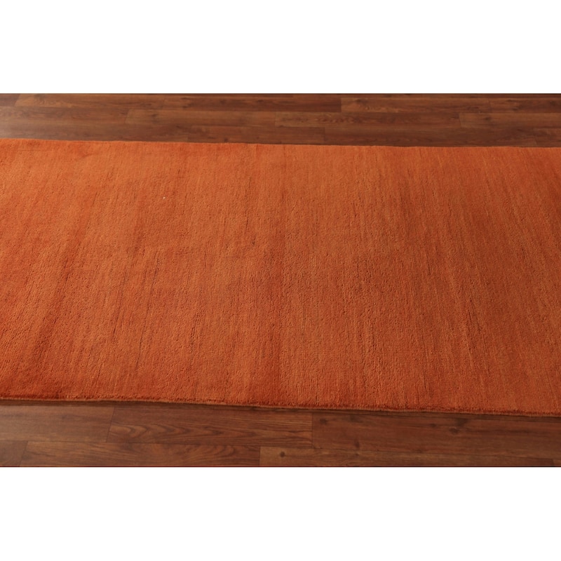 Orange Gabbeh Oriental Runner Rug Hand-Knotted Wool Carpet - 3'0" x 9'10"