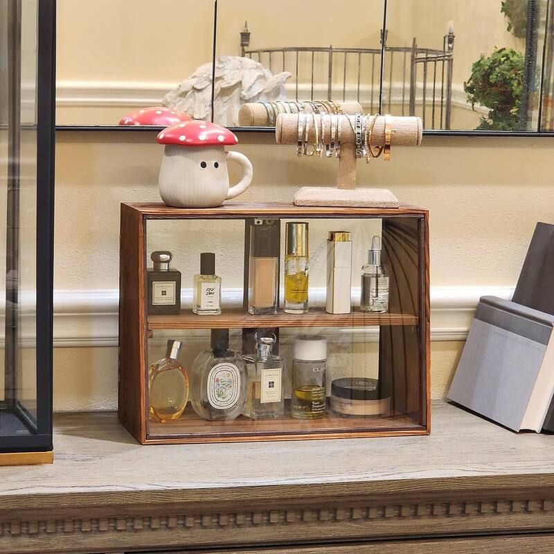 Tempered-Glass Wood Display Case with Double Doors - S