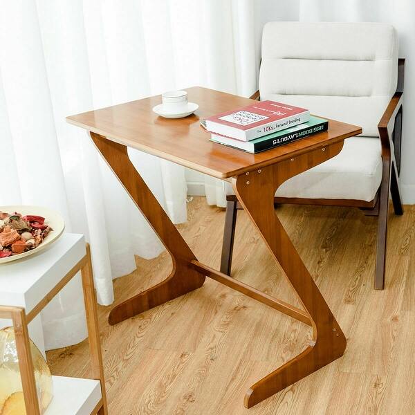 Shop Gymax Set Of 2 Bamboo Sofa Table Tv Tray Laptop Desk Coffee