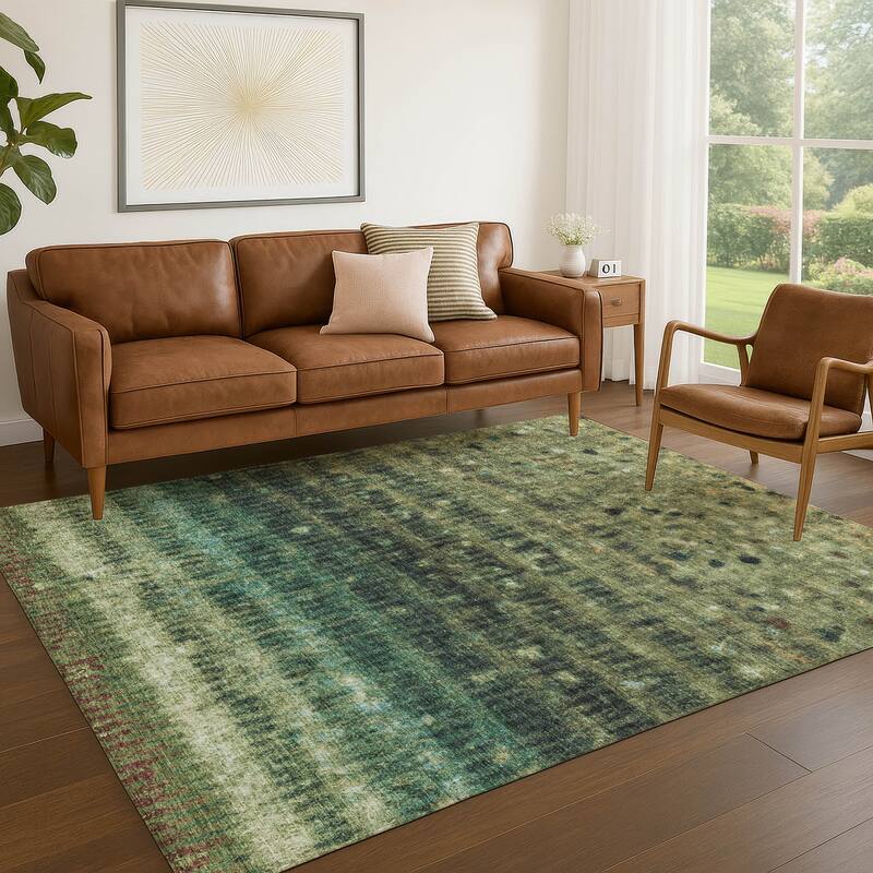 Machine Washable Indoor/ Outdoor Abstract Ombre Chantille Rug