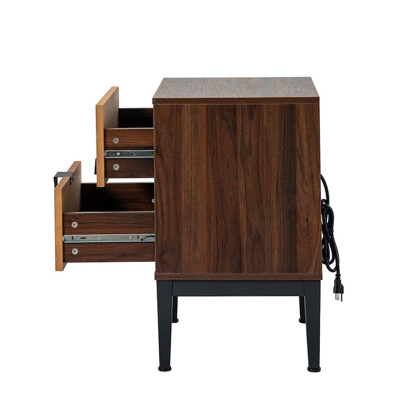 Apakah Modern 25"Tall 2-Drawer Nightstand with Charging Station and Adjustable Legs Set of 2 by HULALA HOME