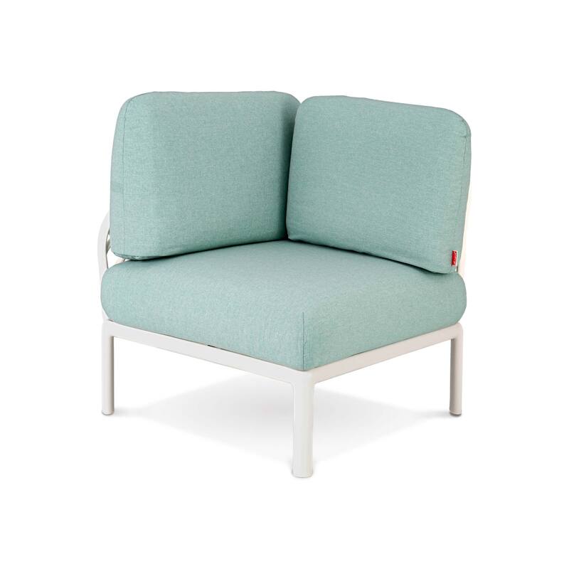 31" White Heavy Duty Plastic Outdoor Modular with Sea Green Cushion