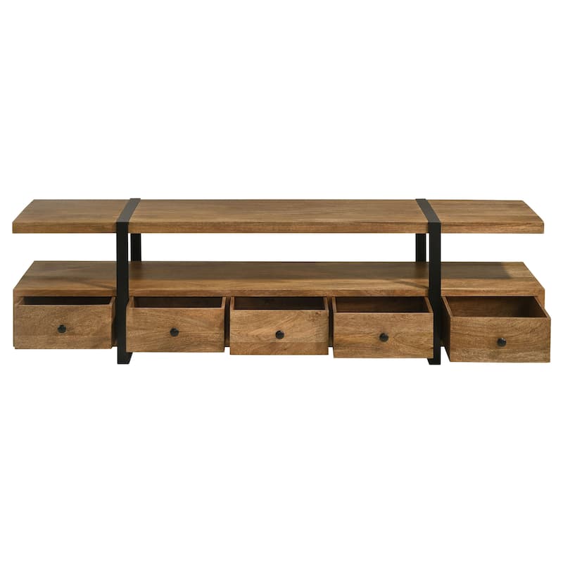 Otto 5-Drawer Mango Wood 70" TV Stand Media Console Brown
