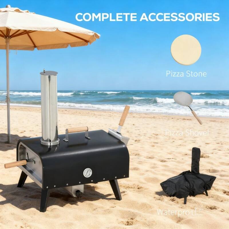 GDFStudio - Portable Outdoor Pellet Pizza Oven with 12" Cordierite Stone, Foldable Legs, Thermometer and Pizza Peel