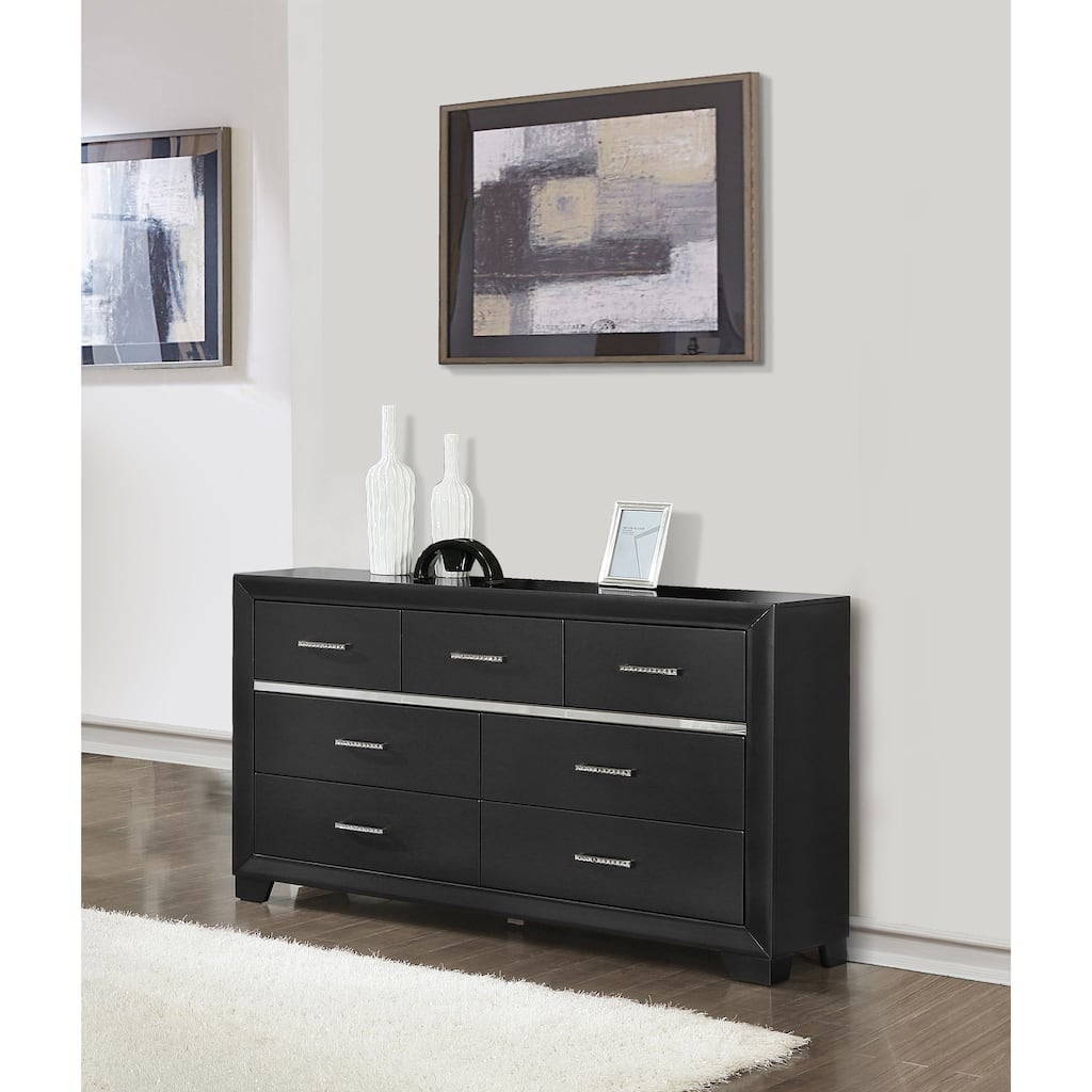 Pandora Modern 7-Drawer Horizontal Dresser with Crystal Inlay Hardware