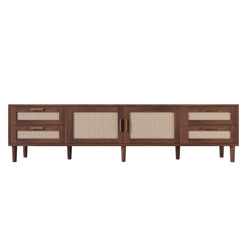 Modern 78 Inch TV Stand for 85" TVs, Media Console with 4 Storage Drawers, Solid Wood Legs & Soft-Close Hinges