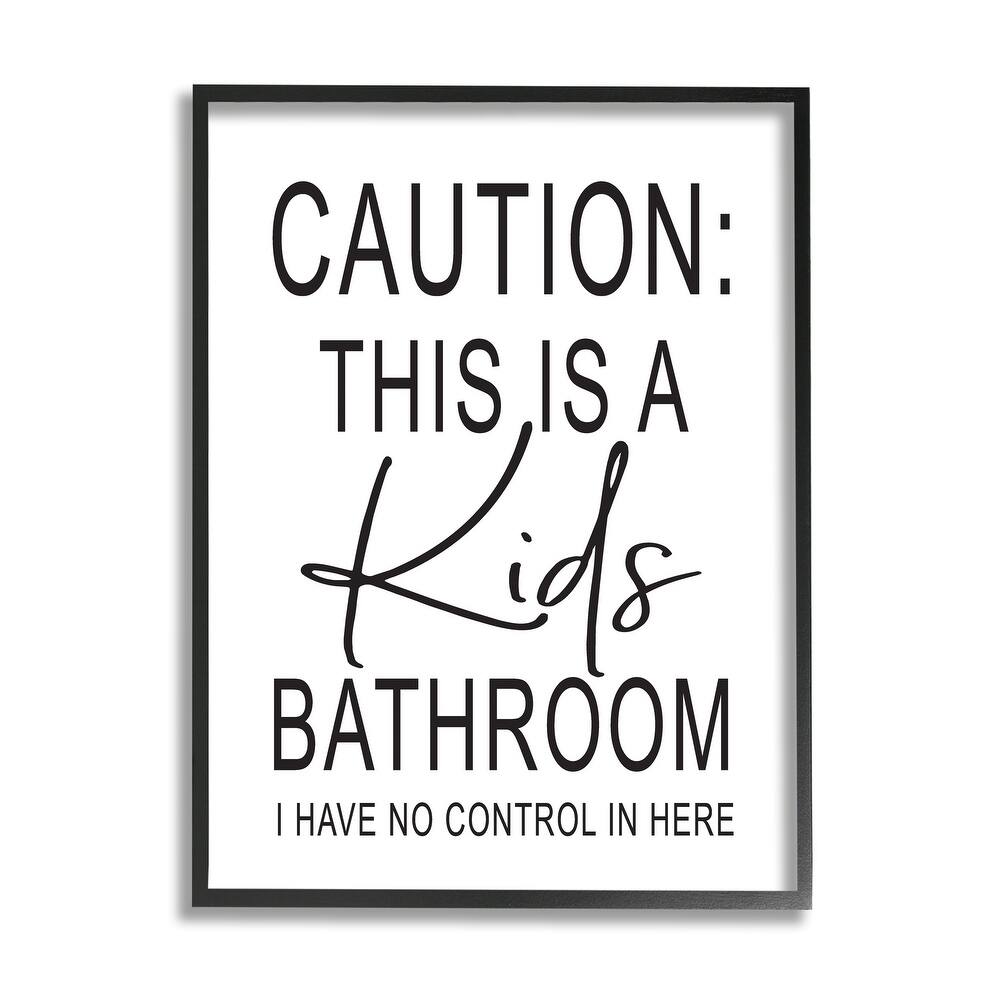 Stupell Kids Bathroom No Control Casual Bathroom Sign Framed Wall Art, Design by Lettered and Lined - White