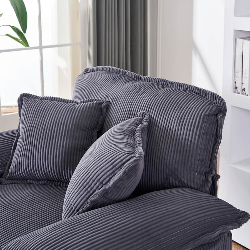56.3" Corduroy Single Sofa Chair with 2 Toss Pillows & a Ottoman