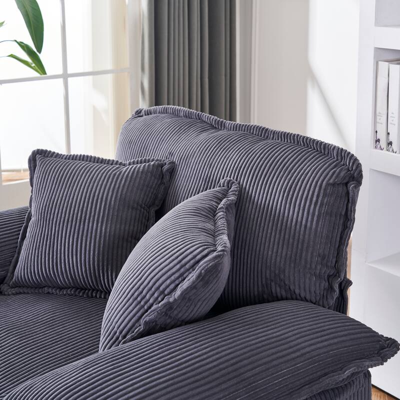 Corduroy Single Sofa Set with Ottoman & 2 Toss Pillows (Deep Seat)