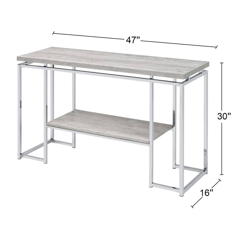 Sofa Table with Metal Sled Base in Natural Oak and Chrome