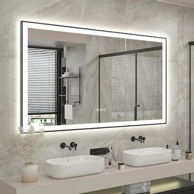 KIOTEE Metal Frame Front and Back LED Lighted Defogger Tempered Glass Bathroom Vanity Mirror with ETL and 3 Years Warranty