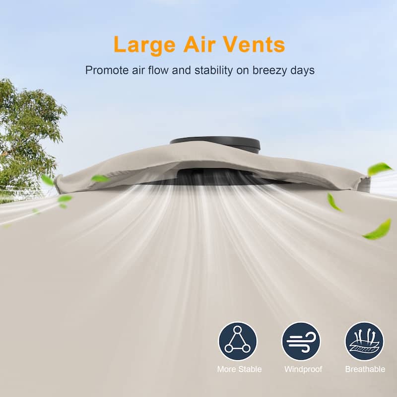 LIVOOSUN 10x6.5ft Steel Solar-Powered LED Patio Umbrella,w/Crank Tilt