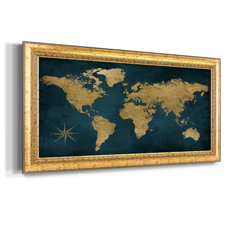 Navy Gold Map Premium Framed Canvas- Ready to Hang
