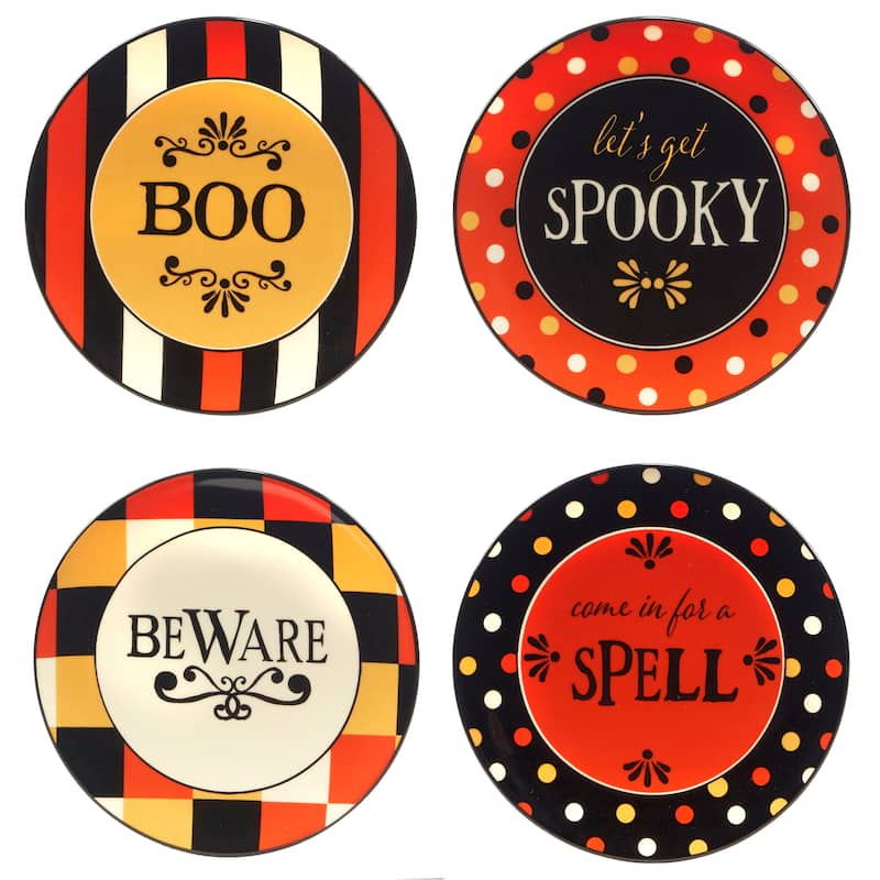 Certified International Spooky Halloween 6" Luncheon/Canape Plate, Set of 4