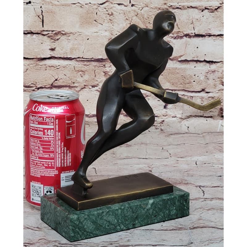 Bronze Metal Hockey Player Trophy Sculpture Statue Figurine On Marble Base