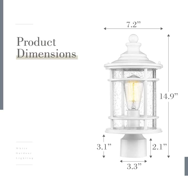 Outdoor Post Light Fixtures, 15 Inch Farmhouse Modern Lamp Post Lighting, Black Finish with Seeded Glass
