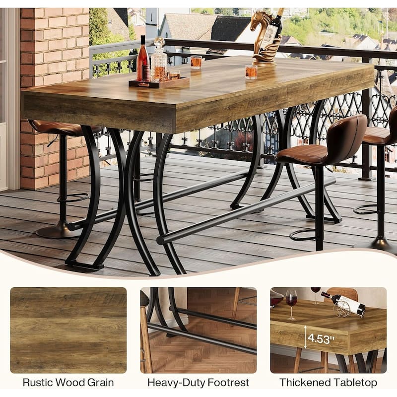 63" Tall Bar Pub Table with Metal Footrest for Entertaining