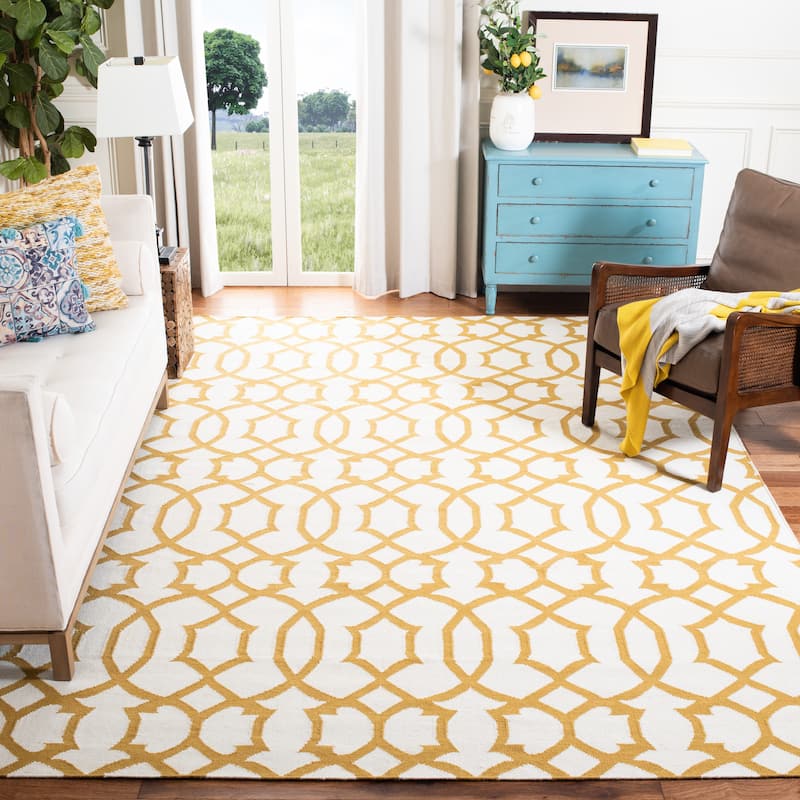 SAFAVIEH Handmade Flatweave Dhurries Safije Modern Moroccan Wool Rug - 6' x 9' - Ivory/Yellow