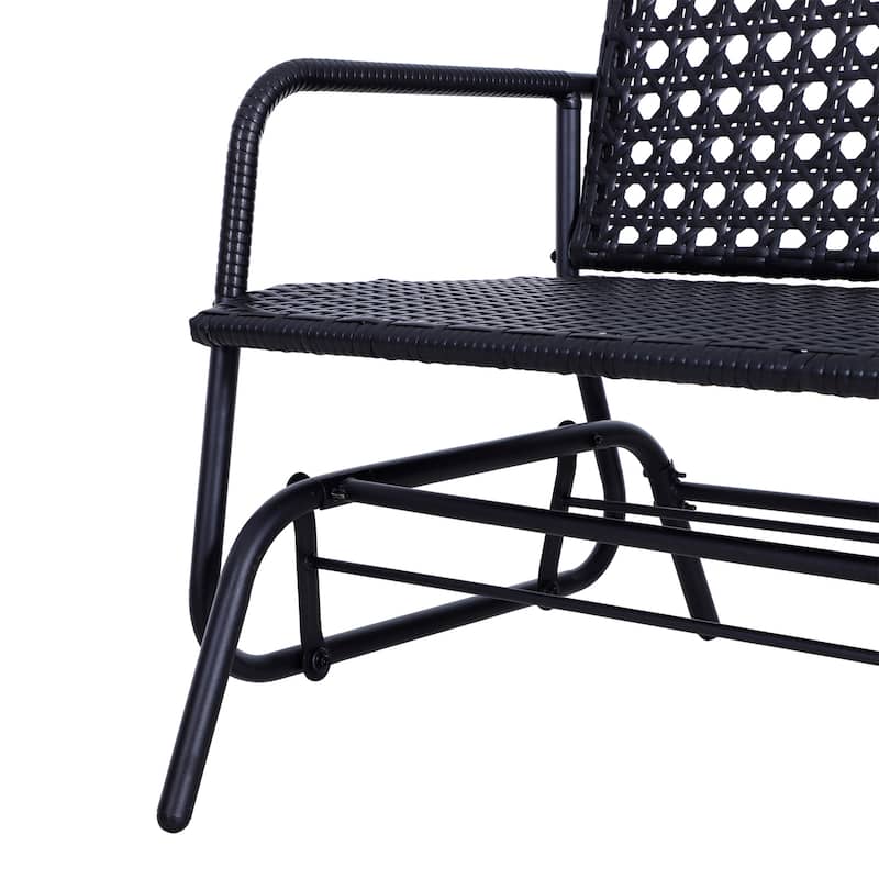 Outsunny Outdoor Rattan Wicker Glider Rocking Chair with Ergonomic Design, 2 Person Loveseat for Patio, Garden, Porch, Lawn