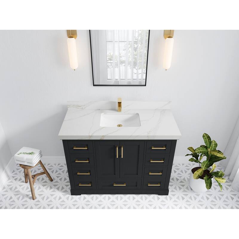 Willow Collection 48 in W x 22 in D x 36 in H Boston Single Bowl Sink Bathroom Vanity with Countertop