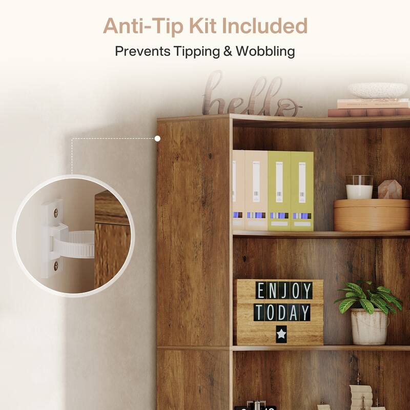 5-Tier Bookshelf, Industrial Style Corner Bookcase with Curved Edges