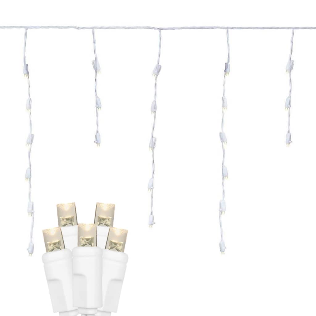 Christmas LED Icicle Light Set, Warm White, White Wire, 7.5' Long, 70 Light